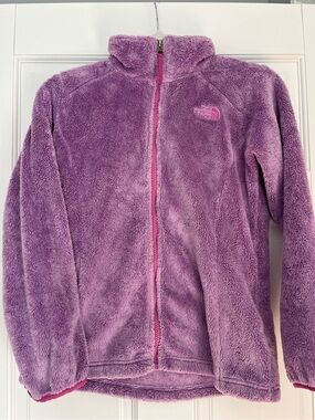 The North Face Lilac Plush Girls' Fleece Jacket with Pink Trim girls size 10/12